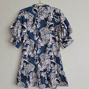 NWOT CROSBY by Mollie Burch Blue and White Leopard Pattern Dress $268
